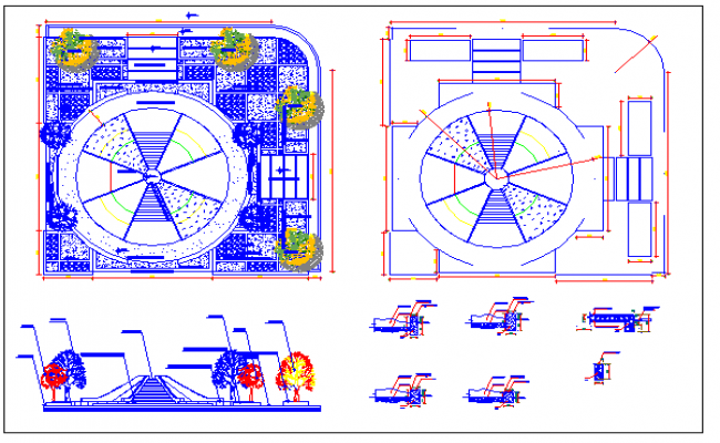 Seating arrangement bench and roof structure plan view detail dwg file ...