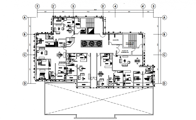 Floor plan details of corporate building dwg file - Cadbull