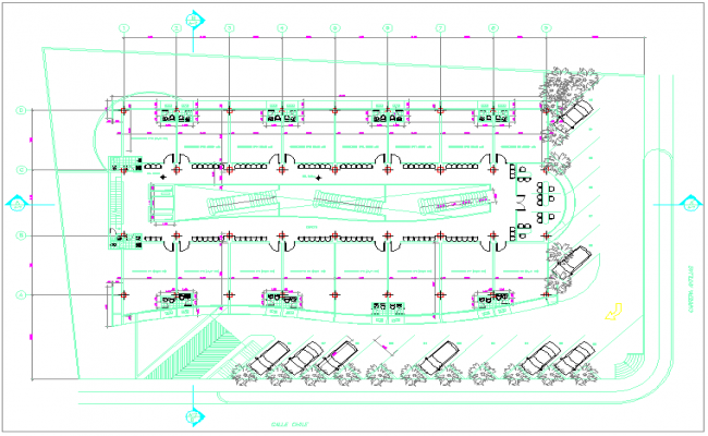 Floor plan view with column detail dwg file - Cadbull