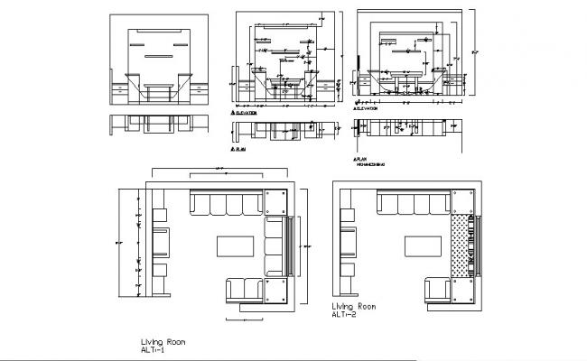 living room elevation in cad