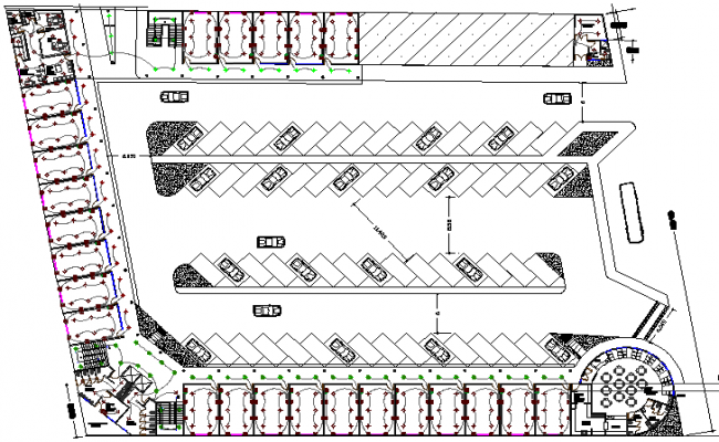 Local market parking lot and layout plan details dwg file