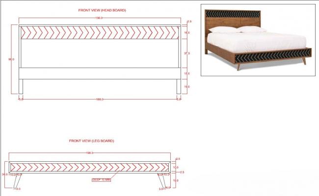 Double Bed Detail 2d View Elevation Furniture Block Autocad File Cadbull 