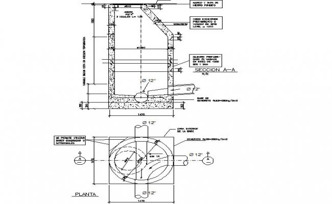 Manhole plan and section detail dwg file