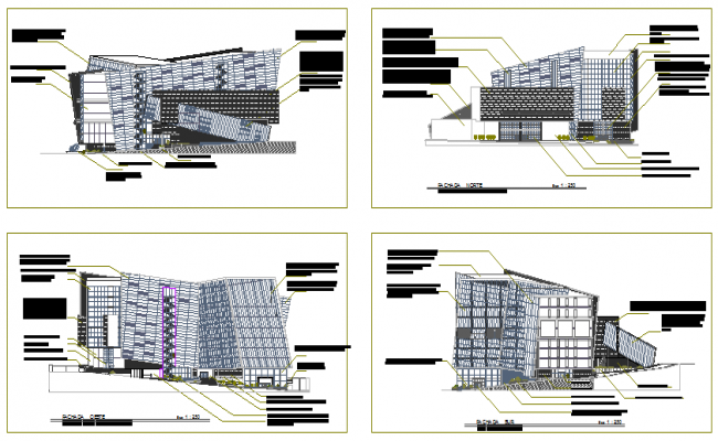 Modern Elevation design of commercial center design drawing