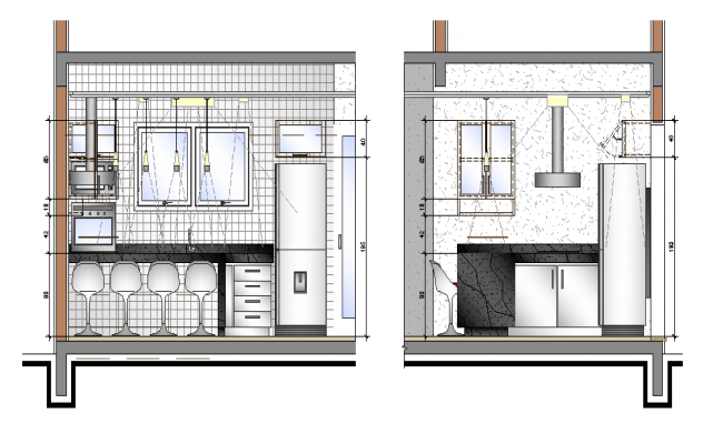 Modern kitchen design sectional elevation detail