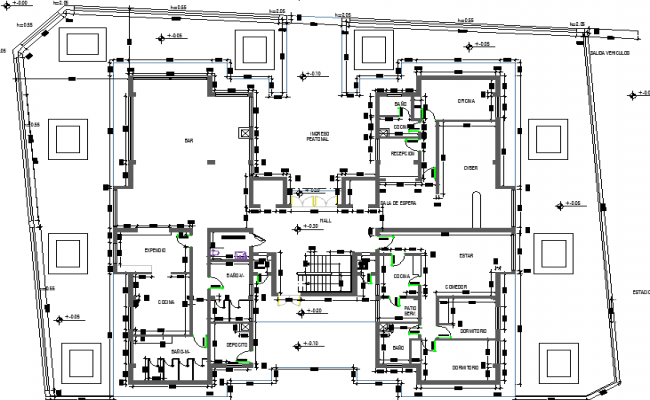 All sided elevation and sectional details of multi-family housing ...