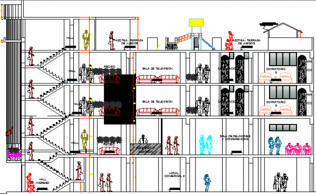 Multi Flooring Hotel Architecture Design Section And Elevation Dwg File