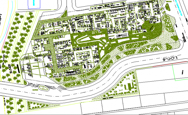 Multi-flooring hospital landscaping details with site plan dwg file