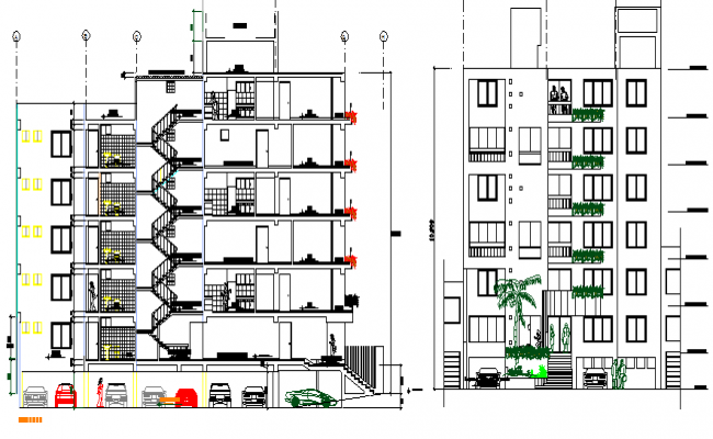 Multi-flooring Residential Apartment Building Elevation And Section 