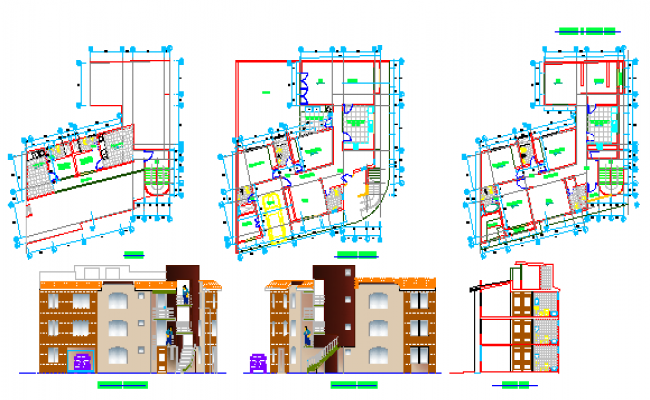 Autocad drawing residential apartment elevations - Cadbull