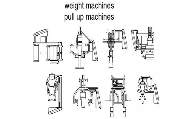 Multiple weight machines and pull ups machine blocks cad drawing ...