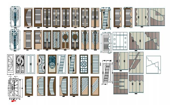 Multiple wooden doors and window blocks cad drawing details dwg file