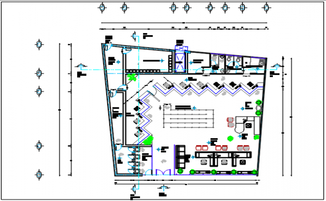 Office building center line plan detail dwg file