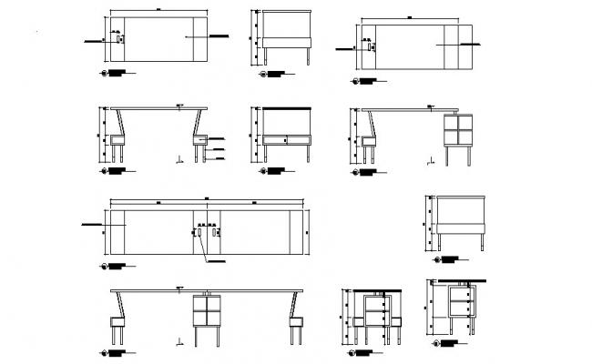 Office table elevation, section and plan details dwg file