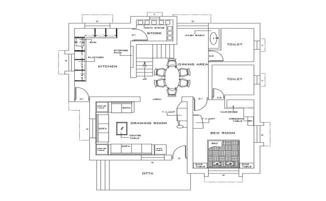 One BHK Bungalow Architecture Floor Plan Download - Cadbull