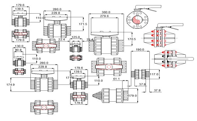 PVC ball valve plan detail dwg file.