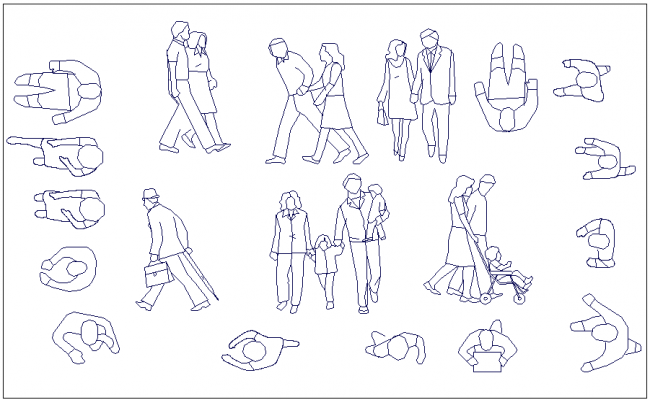 Person different position and style block view dwg file