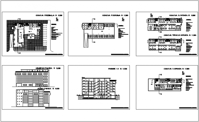 Plan,elevation and section view of admin office dwg file