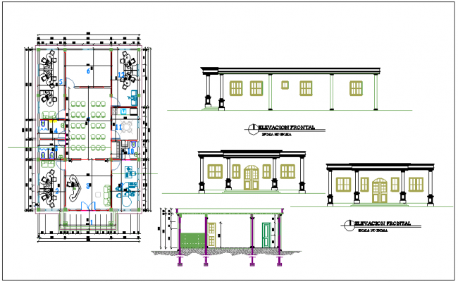 Elevation And Section Office Building Plan Detail Dwg
