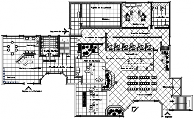 Commercial bank floor plan design - Cadbull