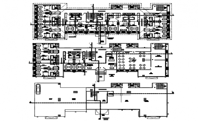 Download Three Story Residential Building Sections Design - Cadbull