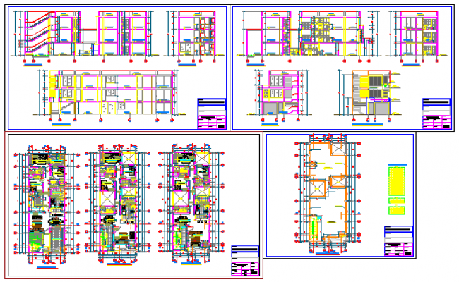 Facade and back sectional details of multi-story apartment building dwg ...