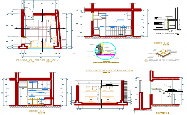 University residence hostel room layout plan and section dwg file