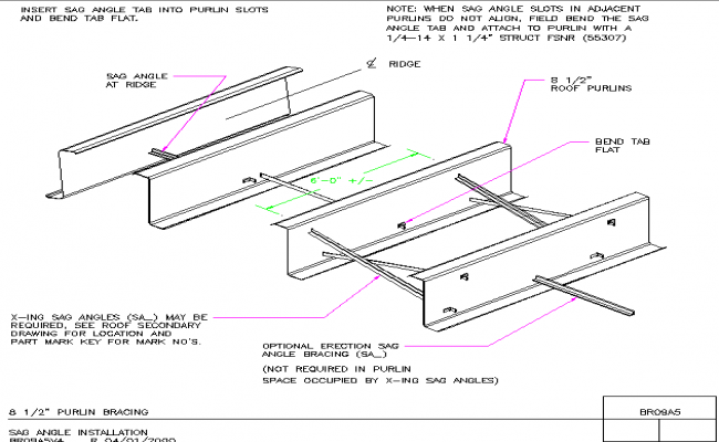 Purlin braces struts roof structure dwg file