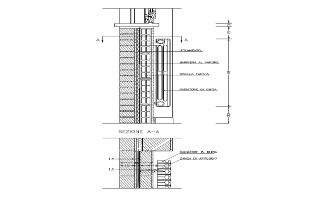 Radiator detail elevation and section 2d view layout dwg file