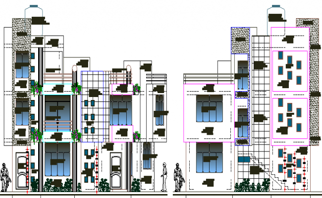 Residential Building Design and Elevation dwg file