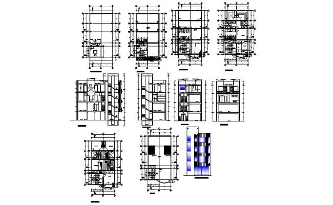 Residential flats elevation, section, floor plan and auto-cad details ...