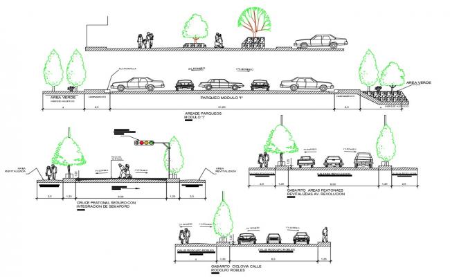 Different parking detail with curb and road view dwg file - Cadbull