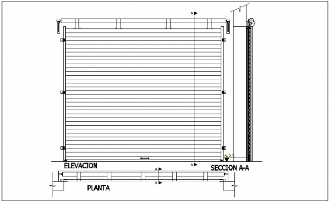 Roll door design with roll and sectional view dwg file