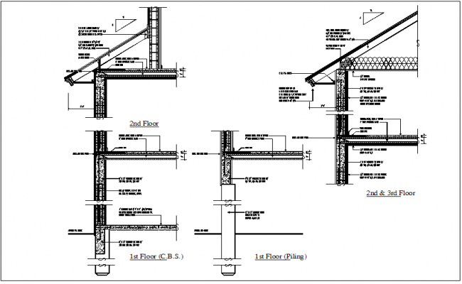 Roof and beam & column structure joint section view detail dwg file