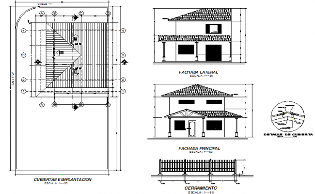 Roof plan  elevation  and section  house  detail dwg  file