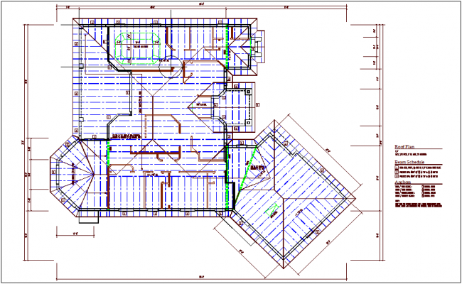 Roof plan with beam schedule dwg file