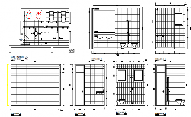 Sanitary installation of bathroom of house cut sectional details dwg file