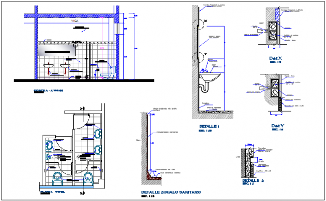 Sanitary view with plan and section view with detail for dental clinic ...