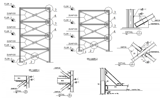 Scaffolding plan and elevation detail dwg file