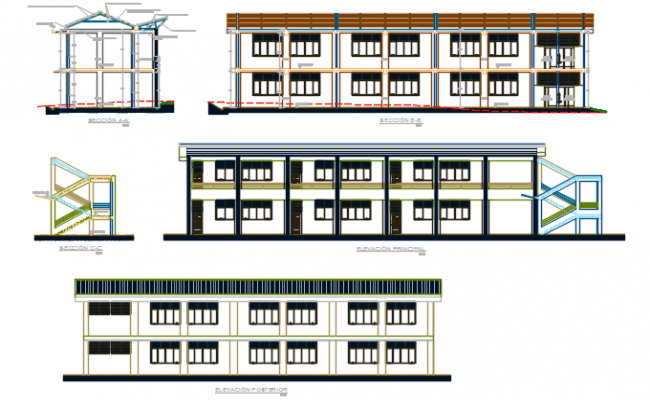 Elevation drawing of school in dwg file - Cadbull