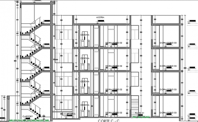 Section Plan of Multi-Family Housing Building dwg file