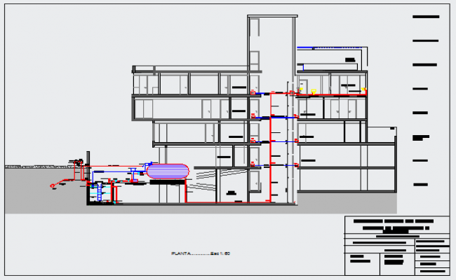 Section drawing of Hydro sanitary facilities of residential building