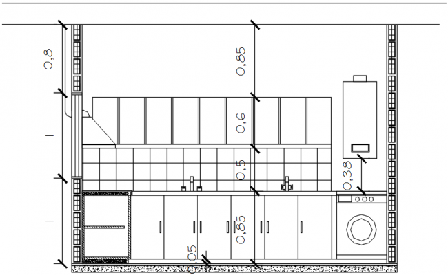 Sectional elevation of the kitchen in autocad