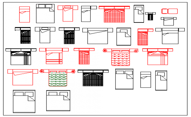 Several beds 2D blocks design drawing