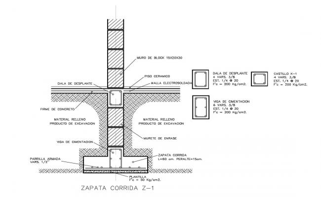 Shoe footing constructive structure cad drawing details dwg file