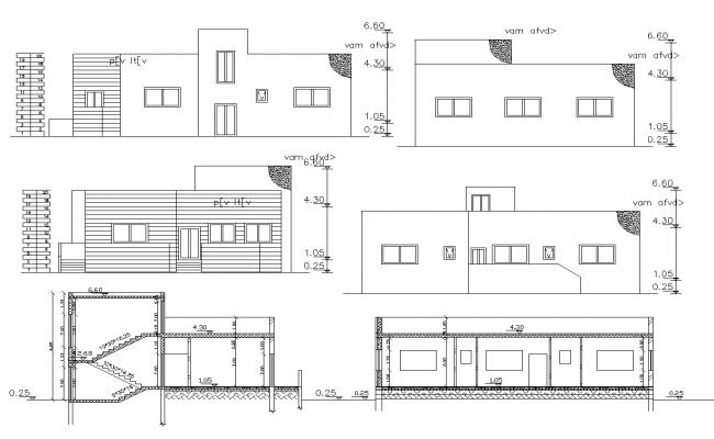 Bungalow elevation with detail dimension in AutoCAD file - Cadbull