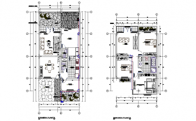 Modern two-story house all sided elevation and sectional details dwg ...