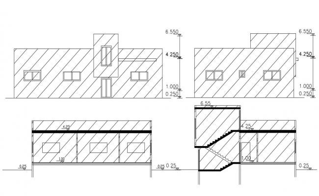 Four Side Elevation Of House Design Architecture Drawing - Cadbull