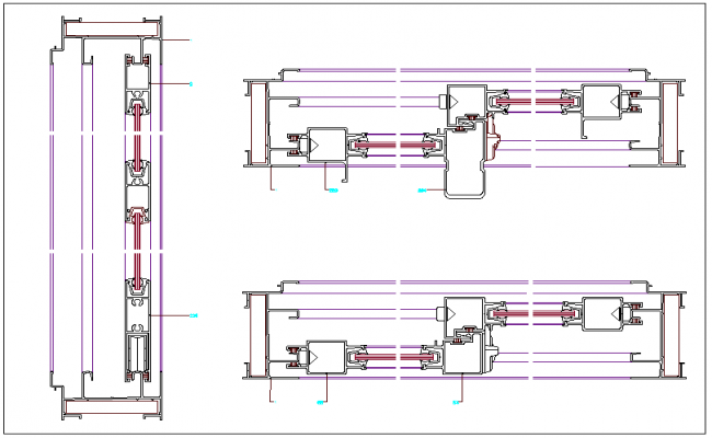 Window view of folding axle leaf, laminated profile, section view dwg ...