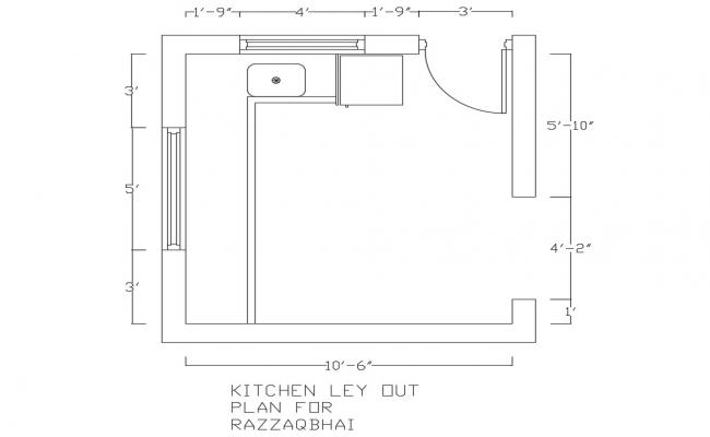 Residential kitchen plan view with furniture and elevation detail dwg ...